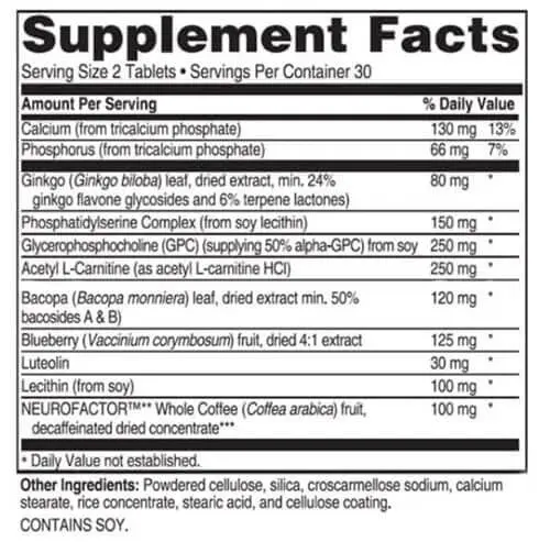 Advanced Memory Formula supplement facts