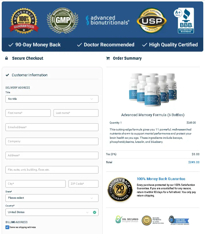 Advanced Memory Formula order page